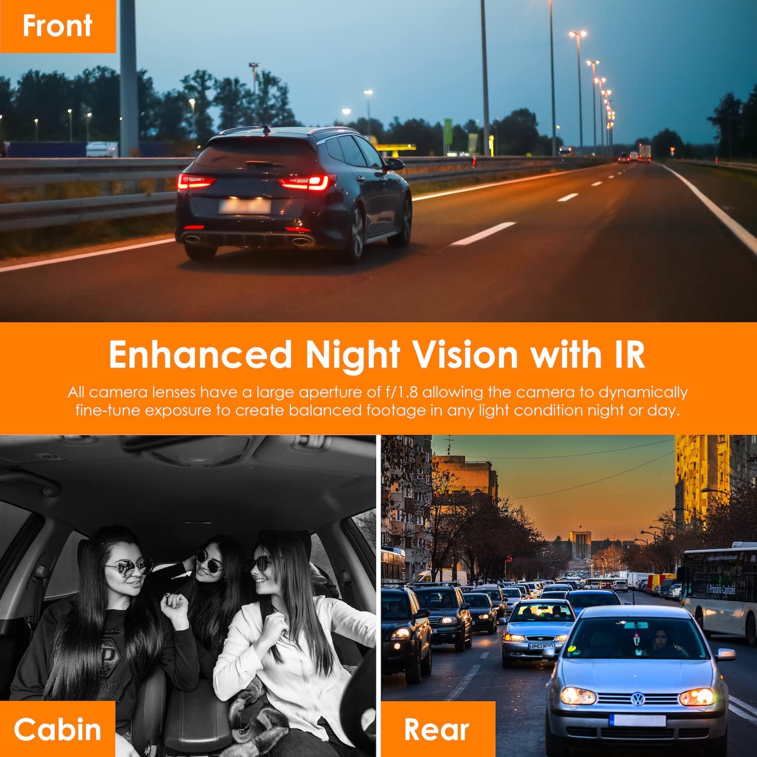 V PR A Das Ca 3-Channe Front/Cabin/Rea 1080 Recordin wit Mobil Ap Nigh Visio Camer w/Fron Collisio Warning Pedestria Alert Lan Departur Warning,Clea t G Alert