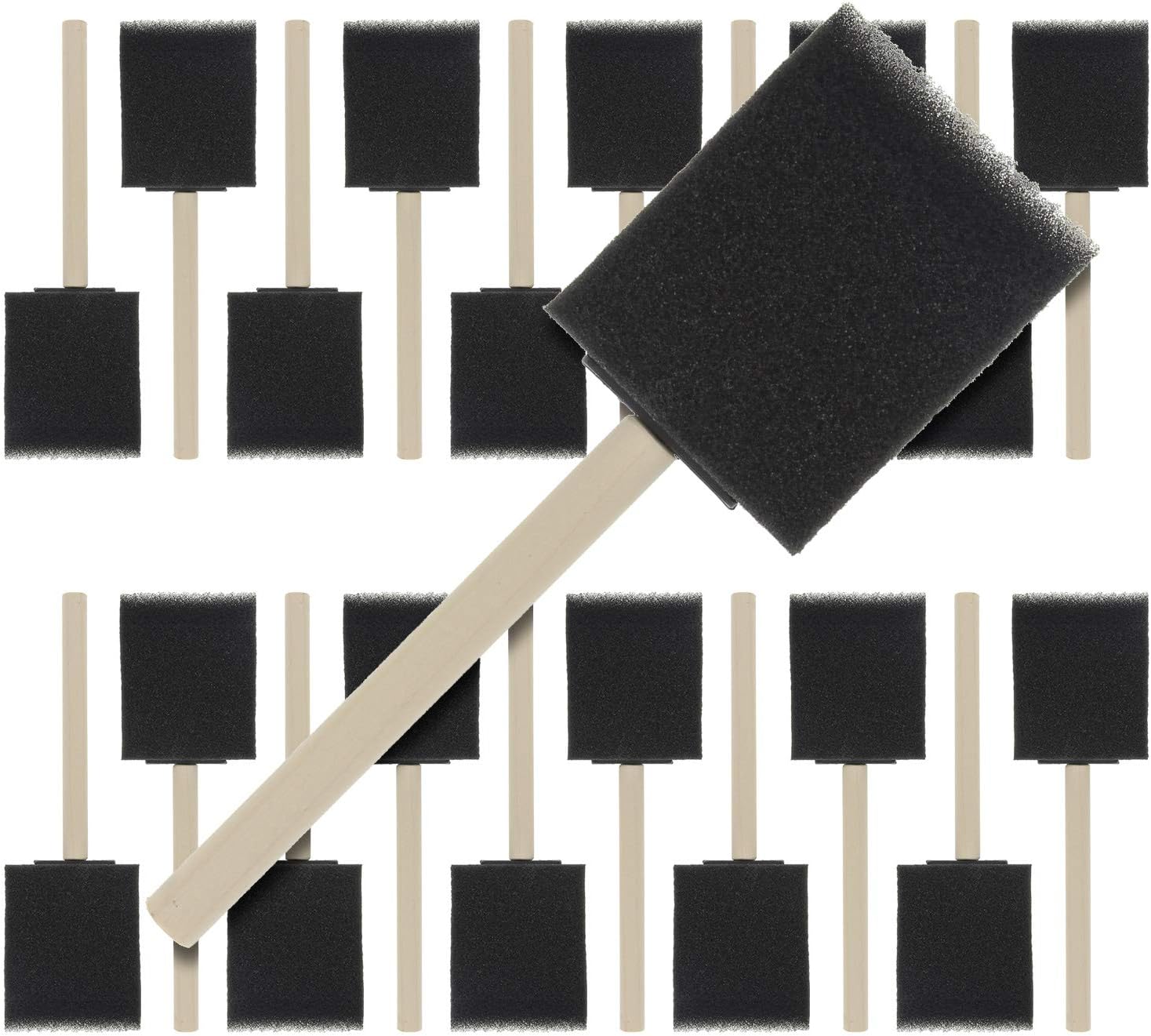 US Art Supply 2 inch Foam Sponge Wood Handle Paint Brush Set (Value Pack of 20) - Lightweight, Durable and Great for Acrylics, Stains, Varnishes, Crafts, Art