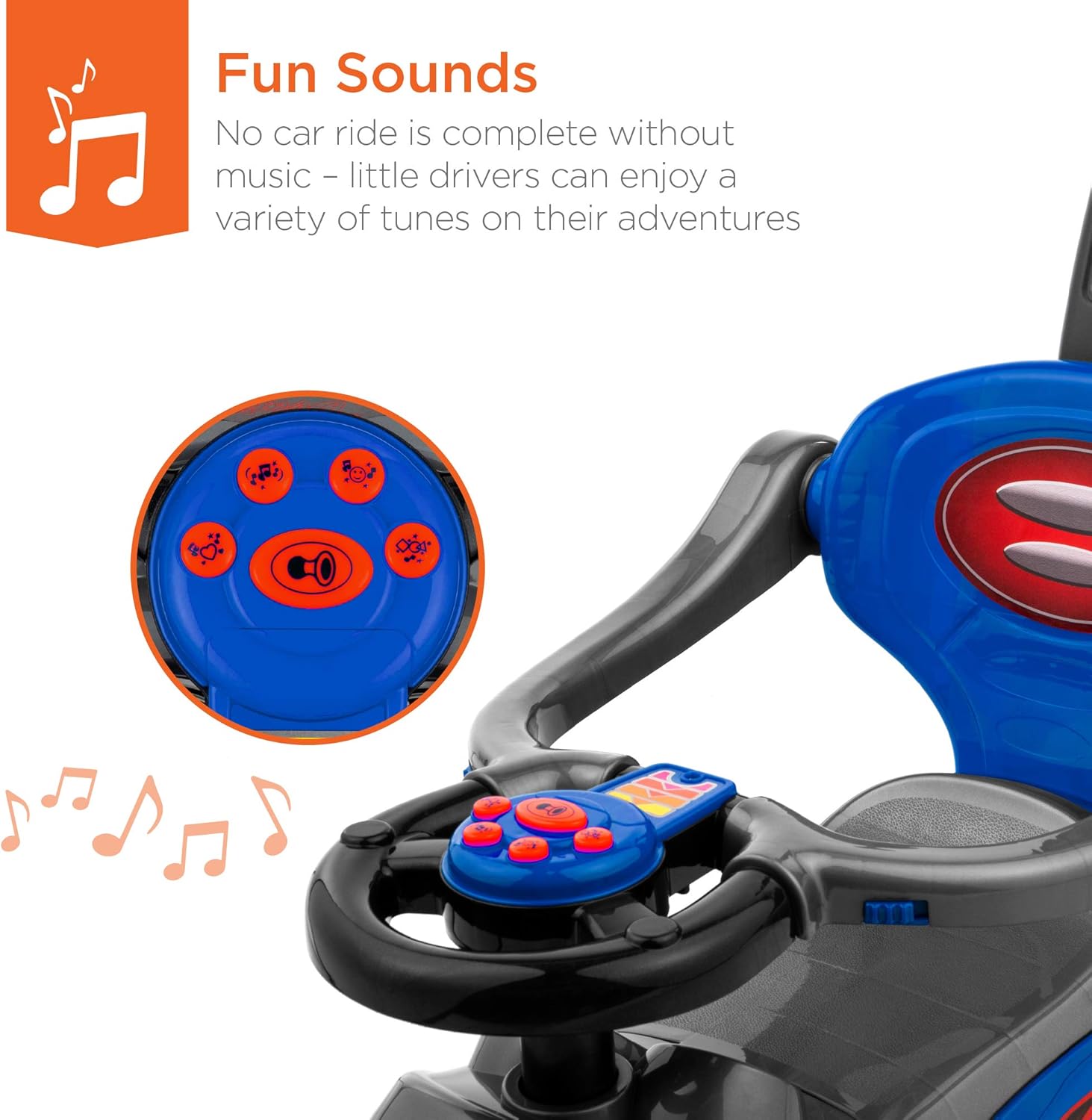 Best Choice Products Kids 3-in-1 Push and Pedal Car Toddler Ride On w/Handle, Horn, Music - Blue