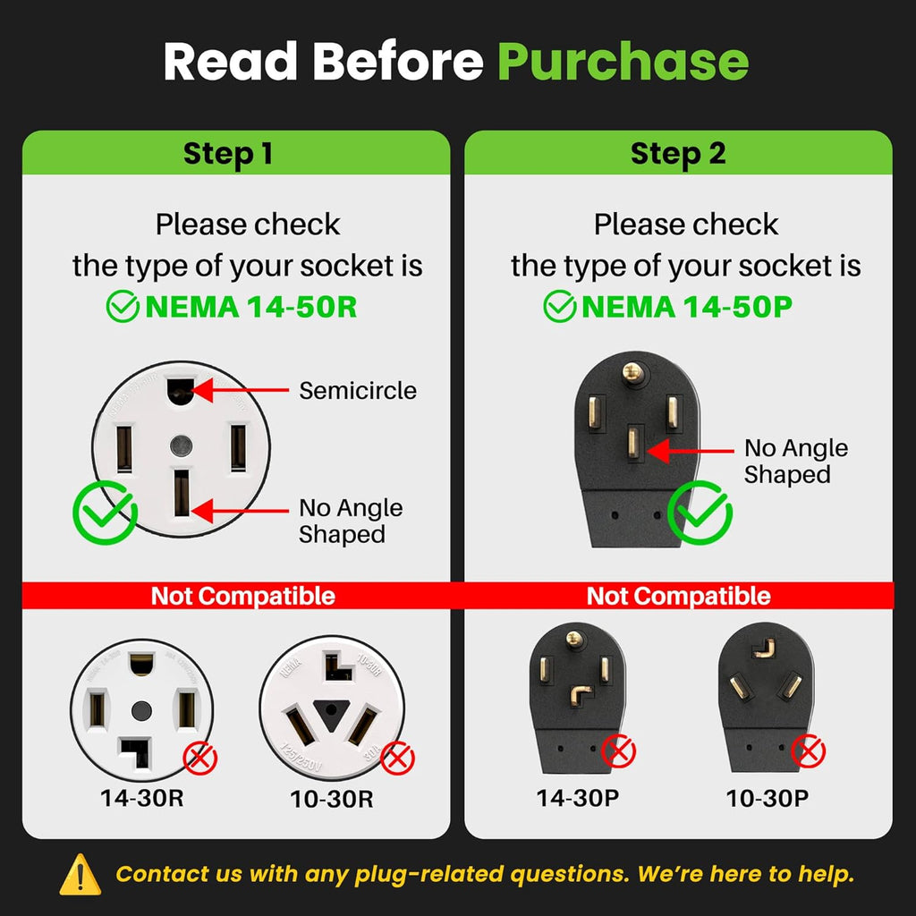 GEARit 50-Amp Extension Cord for RV & EV, 250-Volt, 4-Prong, Compatible with Tesla Models, NEMA 14-50P to 14-50R 6/3, 8/1 STW AWG Gauge, Waterproof, 75 ft, Green