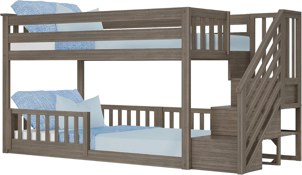 Max & Lily Low Bunk with Stairs and Three Guard Rails, Clay