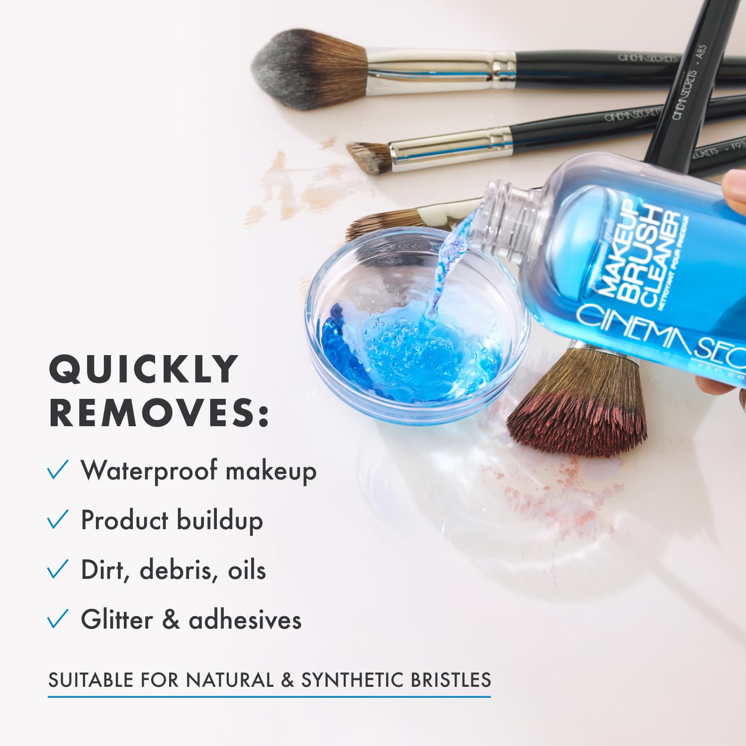 Cinem Secret Origina Blu Vanill Makeu Brus Cleane Solutio Spra Comb Professiona Cleanse fo Makeu Brushe Quick-Dryin Rinse-Fre Remove Built-U Mak U (1 f o f oz)