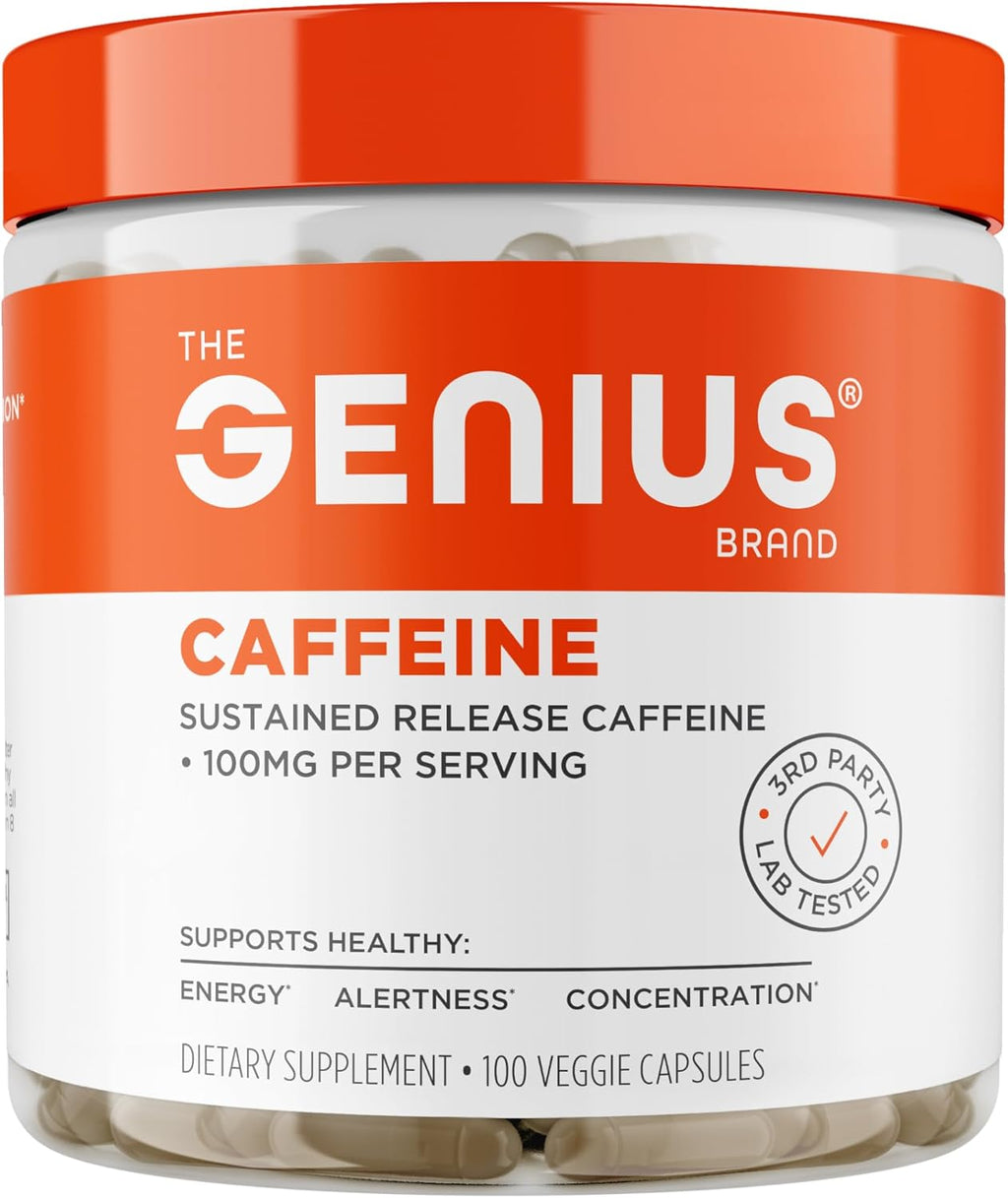 Geniu Caffein Sustained-Releas Microencapsulate Caffein Pill fo Smooth Long-Lastin Energ Focu N Jitter o Cras 100m pe Capsul 10 Serving Natura Performanc Booster