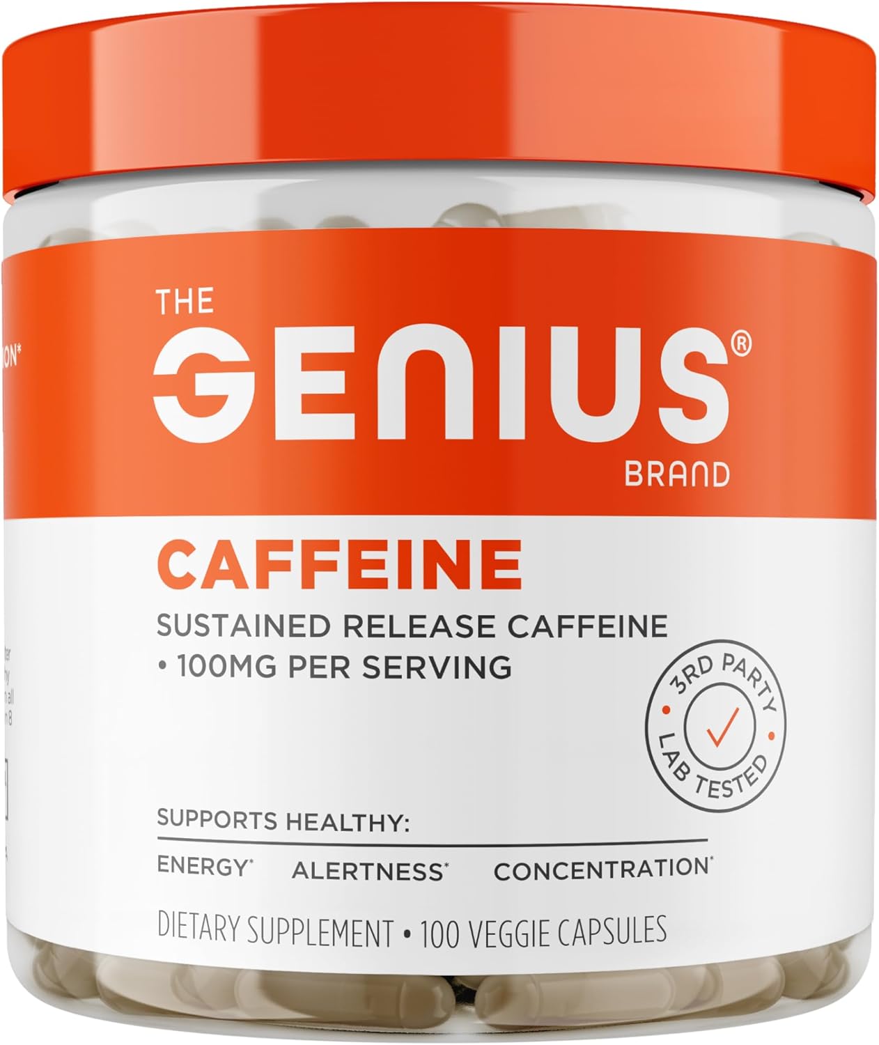 Geniu Caffein Sustained-Releas Microencapsulate Caffein Pill fo Smooth Long-Lastin Energ Focu N Jitter o Cras 100m pe Capsul 10 Serving Natura Performanc Booster