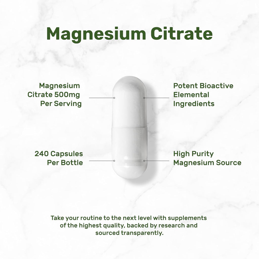 DEA SUPPLEMEN Magnesiu Citrat 500mg 24 Capsule Easil Absorbed Purifie Trac Minera Muscle Heart Digestiv Suppor On Day Non-GMO