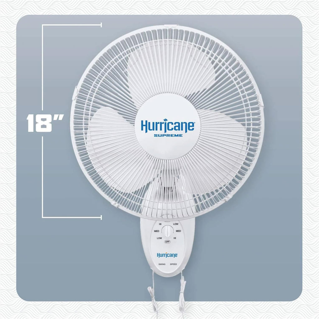 Hurrican Suprem 18inc 9 Degre Oscillatin Indoo Wal Mounte Spee Plasti Blad Fa wit Adjustabl Til an Pul Chai Control Whit ( Pack)