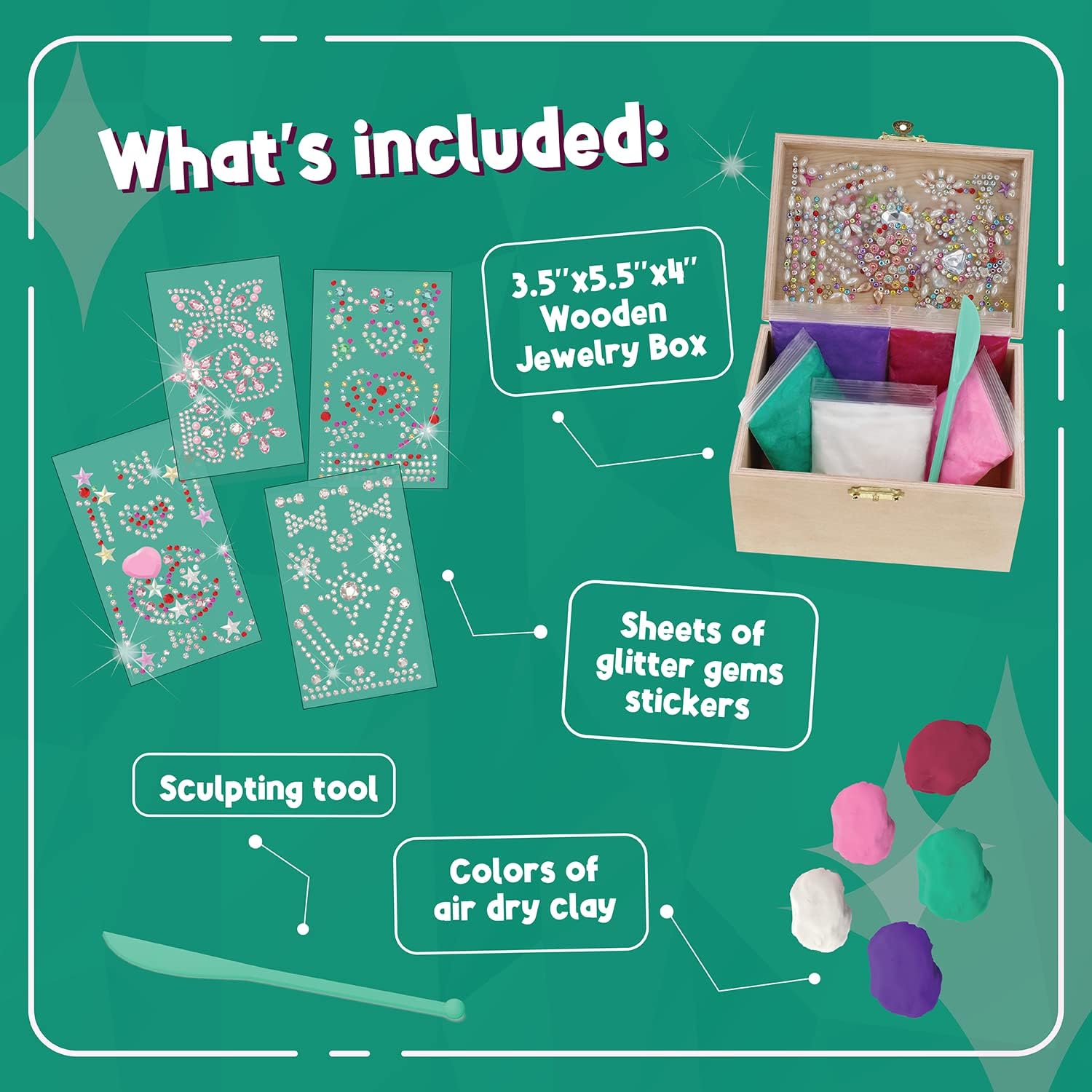 PURPLE LADYBUG Design Your Own Jewelry Box Craft Kit with Clay & Gem Stickers ¨C Christmas Craft for Girl 8-12, Girls Arts & Crafts Age 6-8 & Up ¨C Birthday Gift for Girls 8-10 Years Old