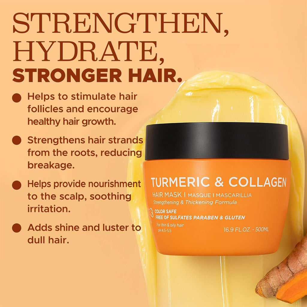 Luseta Turmeric Collagen Hair Mask Thickening Hair Treatment for Thin and Oily Hair, Nourish Scalp, Frizz Control Add Shine, Sulfate Free