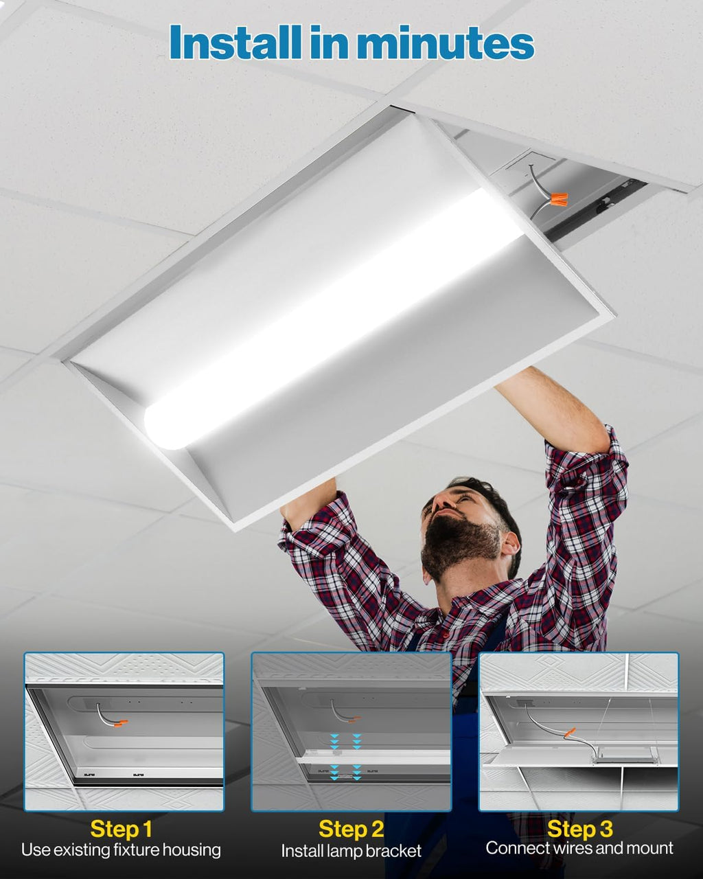 Sunc Lightin Pac 2x Retrofi Cente Baske Troffe Light 700 Lumens 3500K/4000K/5000 Selectabl CCT 30W/40W/50 Adjustabl Wattage 0-10 Dimmable AC120-277 ETL-Certified.