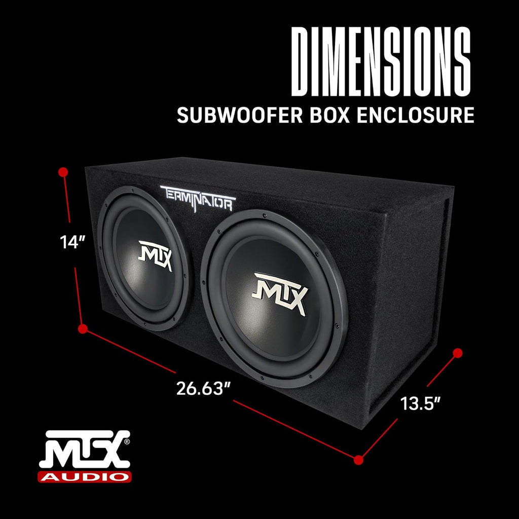 MTX Dual 12-Inch Subwoofers with Loaded Enclosure, 1200W Max Power, 400W RMS, Terminator - Car Audio Subwoofer and Speaker System with Deep Bass Sound