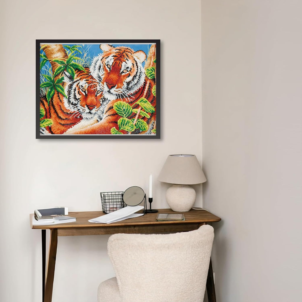 DIAMON DOT Tende Tiger Anima Diamon Paintin Kit fo Adult Diamon Ar Kit Relaxin Creativ Craf Ki wit Dot Gem 14.5inchx20.5inch