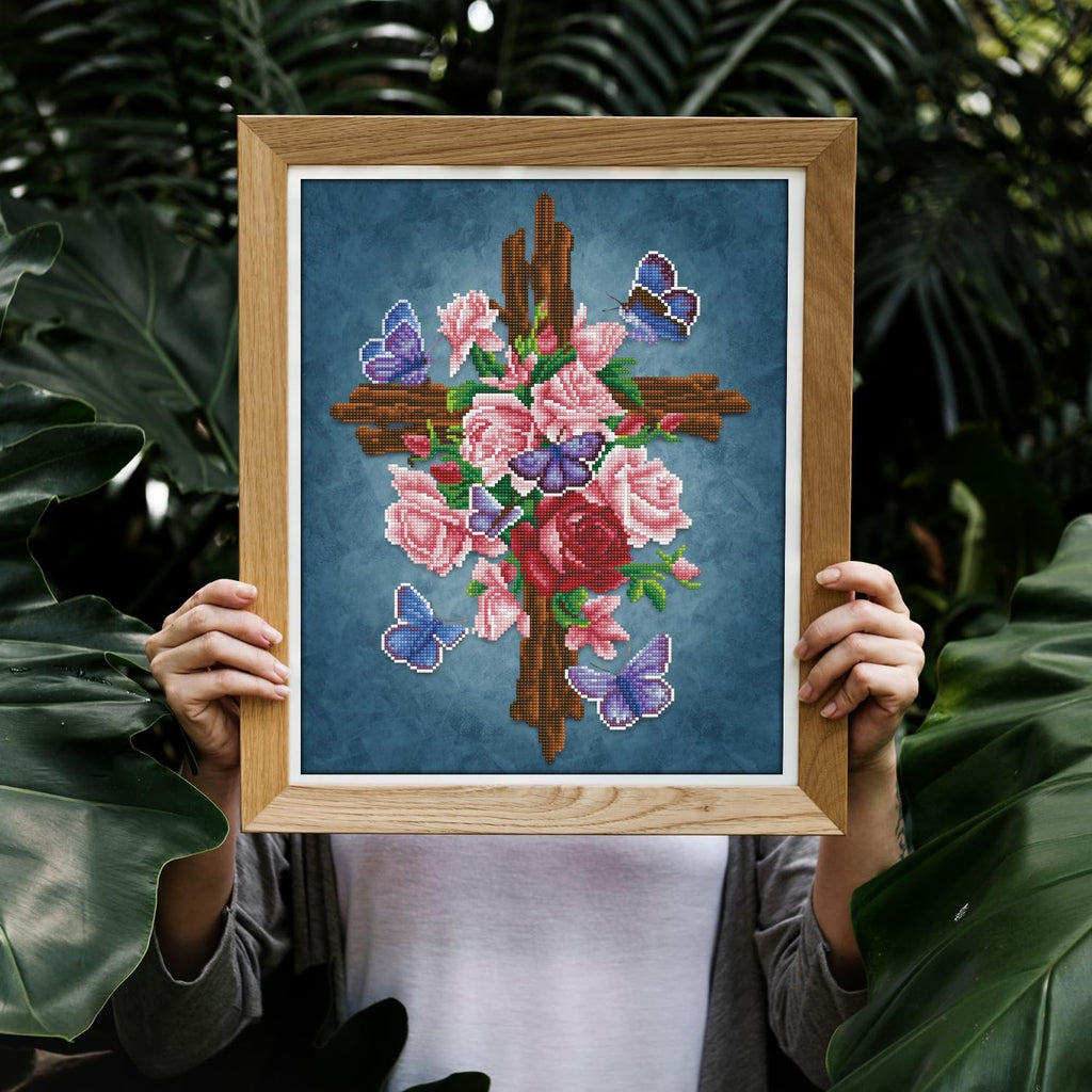 DIAMON DOT Flowe Cros Diamon Paintin Kit fo Adult Diamon Ar Kit Relaxin Creativ Craf Ki wit Dot Gem 16x20