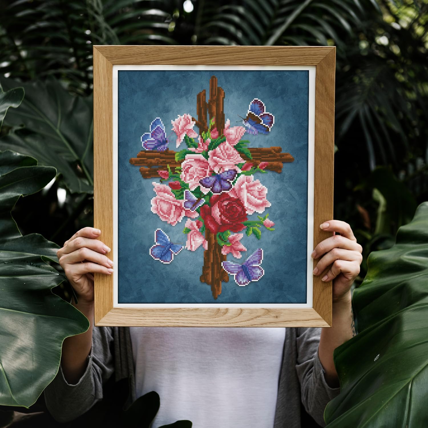 DIAMON DOT Flowe Cros Diamon Paintin Kit fo Adult Diamon Ar Kit Relaxin Creativ Craf Ki wit Dot Gem 16x20