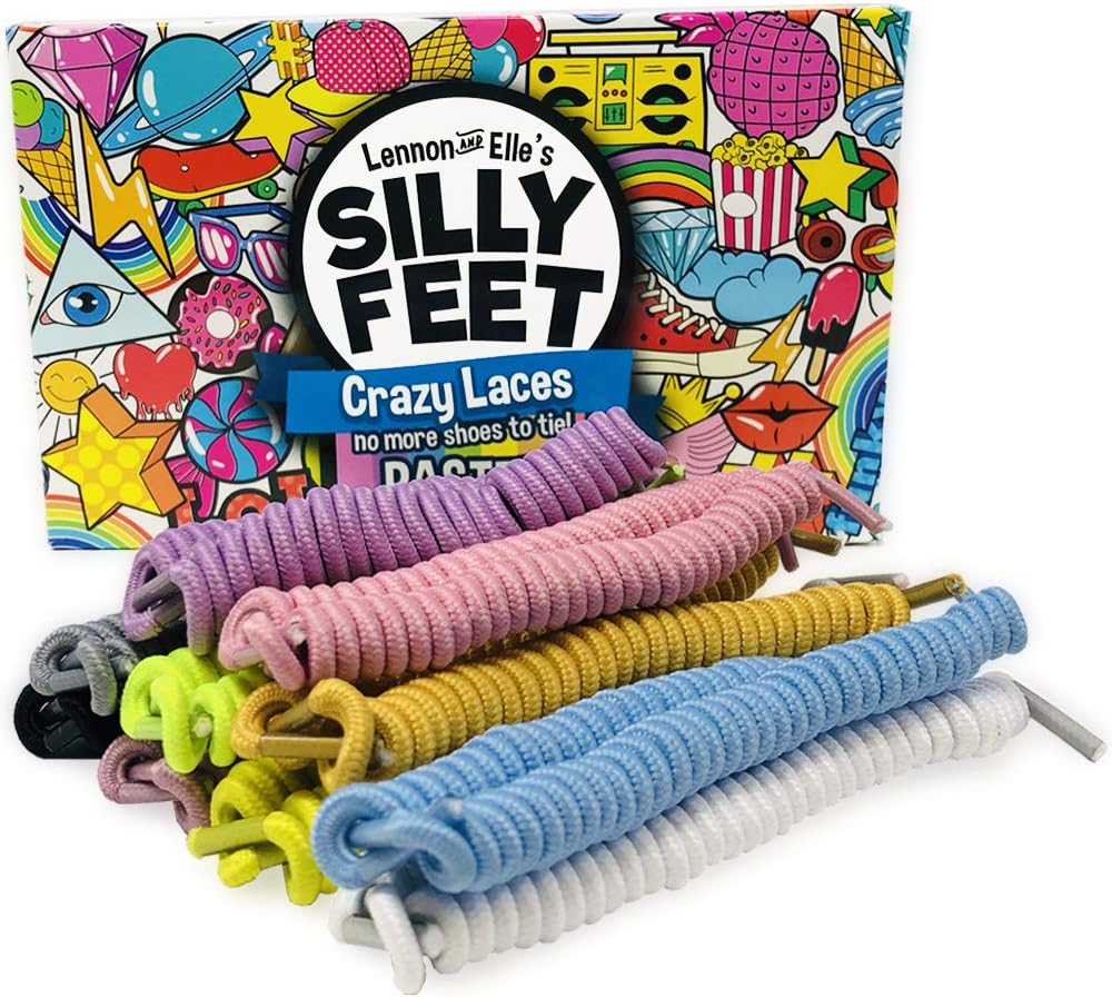 Silly Feet No Tie Shoe Laces for Kids and Adults, Elastic Curly Shoelaces for Sneakers, 10 Pairs in Assorted Colors