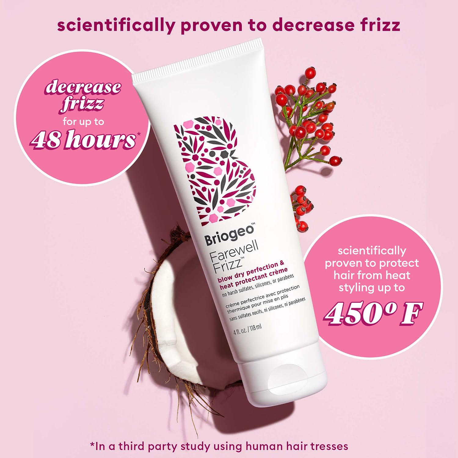 Briogeo Farewell Frizz Blow Dry Perfection & Heat Protectant Cr¨¨me, Anti Frizz Hair Cream with Argan Oil for Styling, Silicone-free, Heat Protectant, Smooths Hair, Vegan, Cruelty-Free