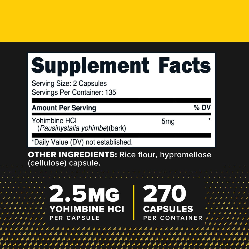 PrimaForce Yohimbine HCl 2.5mg, 270 Capsules - Premium Supplement, Boosts Performance, Zero Fillers, Non-GMO and Gluten Free
