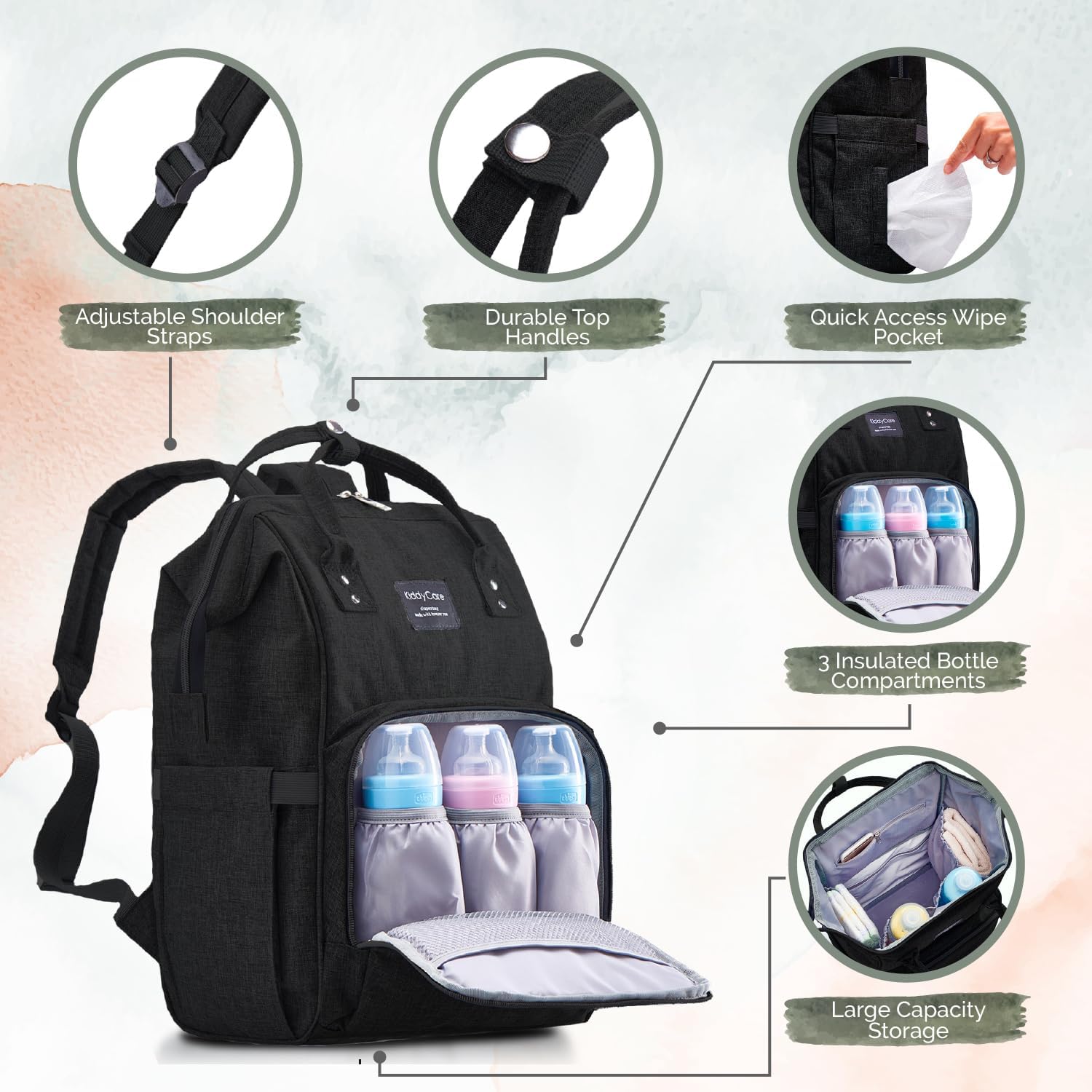 KiddyCare Baby Diaper Bag Backpack, Unisex Travel Baby Backpack Diaper Bags, Boy Baby Girl Diaper Bags for Newborn (Slate)