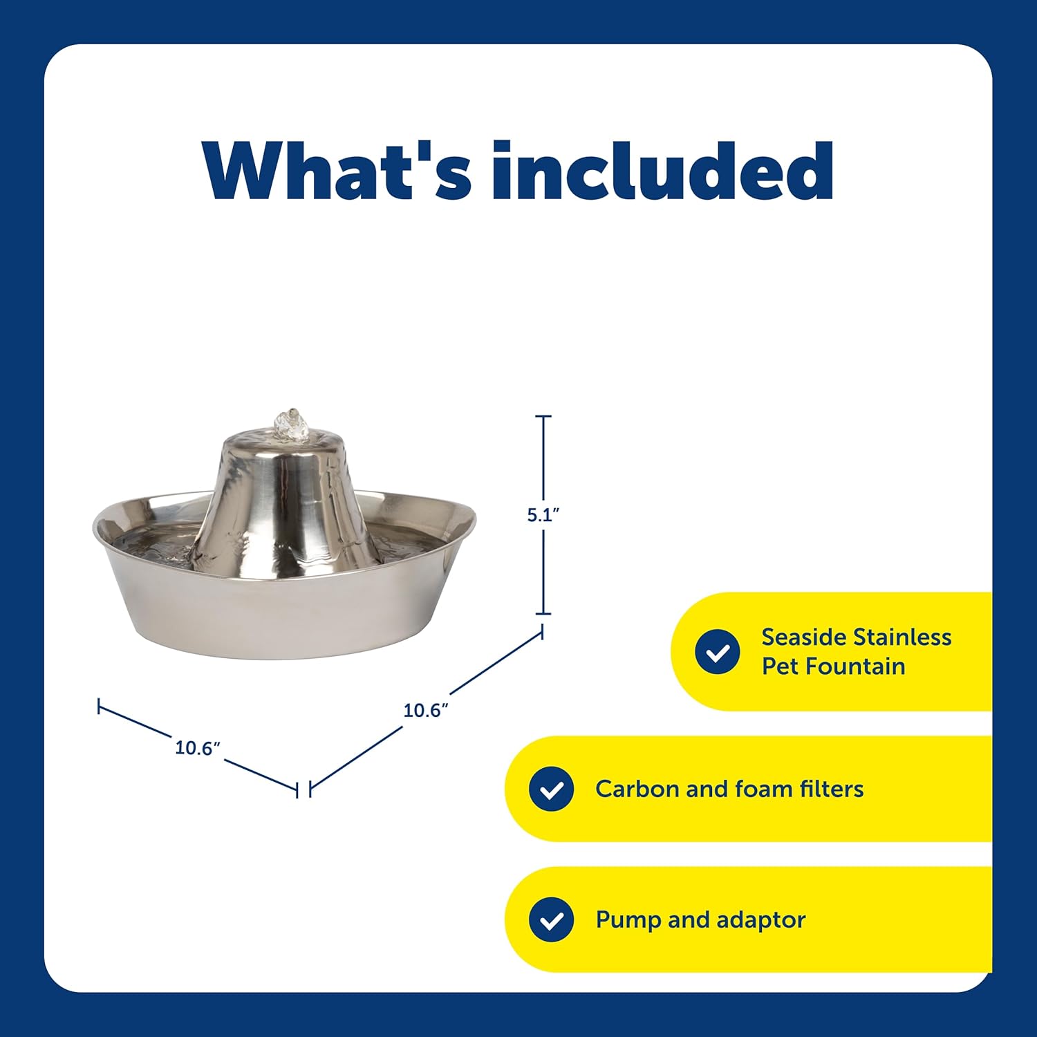 PetSafe Seaside Stainless Pet Fountain - Encourages Hydration - Dual Filtration Removes Odors - Compact Design - Rust Resistant Material - Quiet Motor -