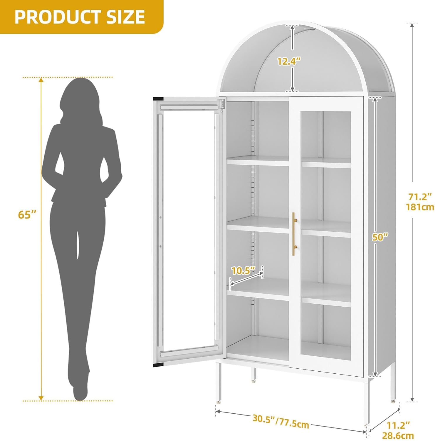 DWV Arche Displa Cabine wit Glas Doors 71inc Tal Storag Organize Cabine wit Adjustabl Shelves Curi Cabine wit LE Lights Tie Bookcas fo Collectible Livin Roo Office White