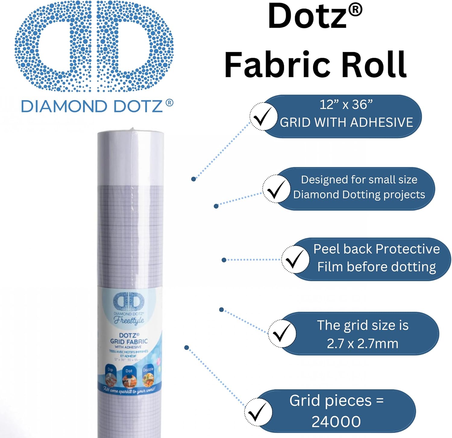 DIAMON DOT Fabri Rol Gri wit Adhesiv 12x3 Diamon Paintin Canvas Ar Paper Craf Supplie fo Diamon Ar Project an DI Crafts
