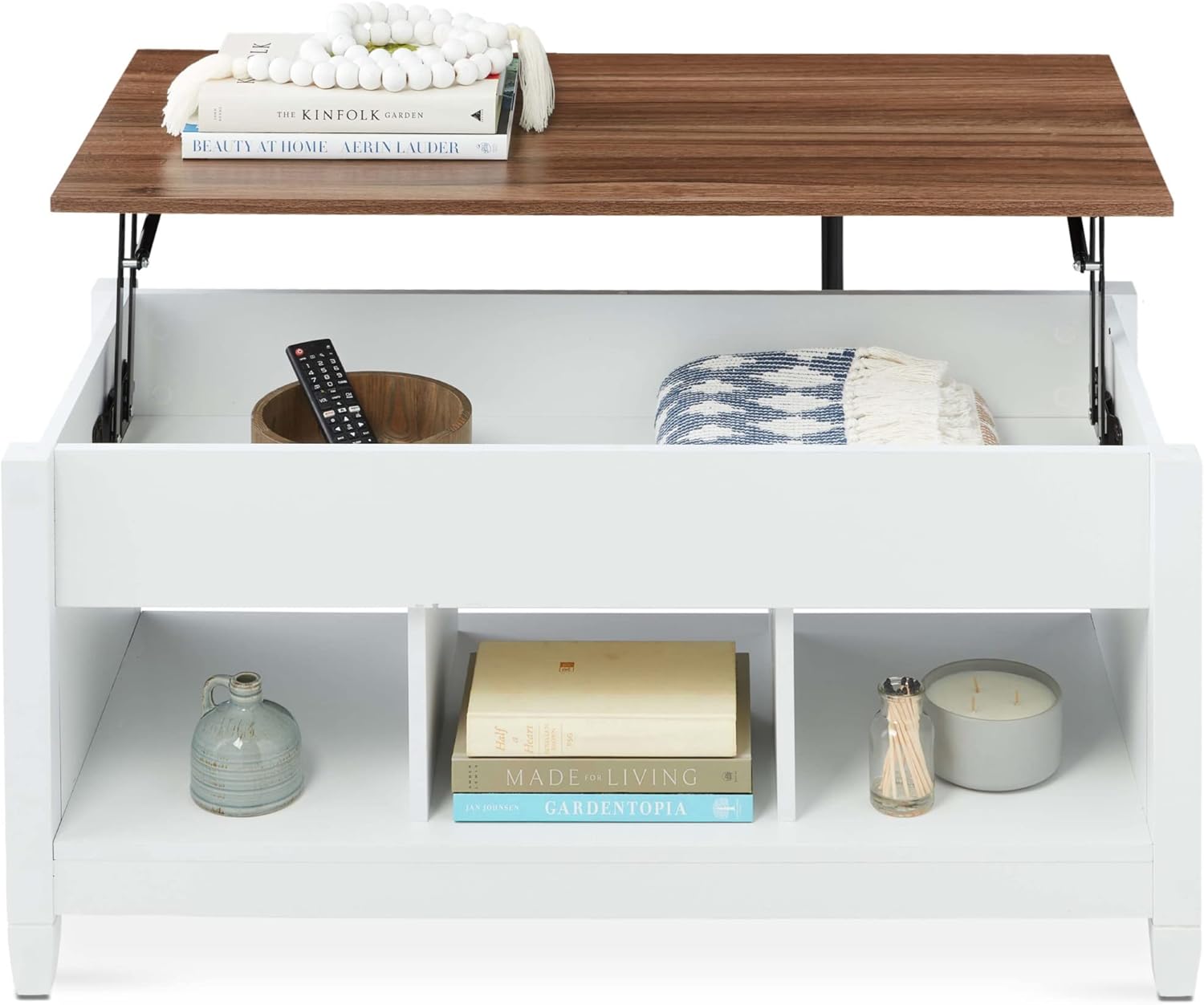 Best Choice Products Lift Top Coffee Table with Hidden Storage, Accent Table Furniture for Living Room, Display Shelves - White/Brown