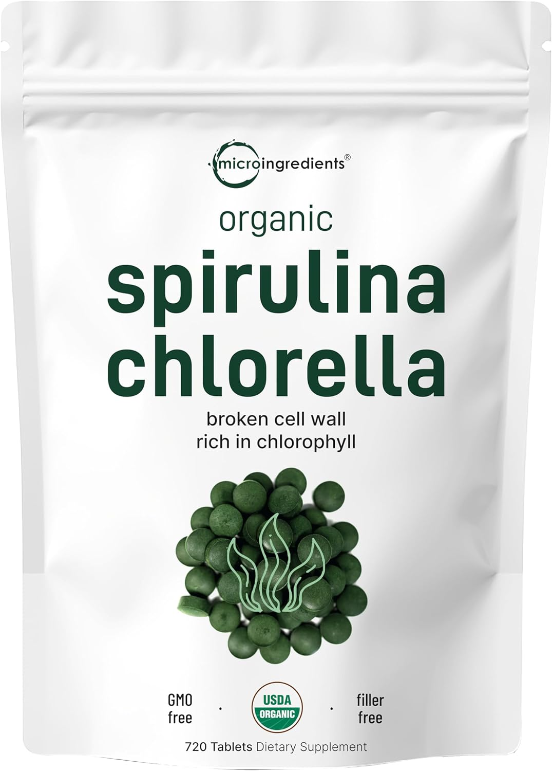 Micr Ingredient Organi Spirulin Chlorell Tablets 72 Tablet ( Mont Supply 50/5 Blen Superfoo Cracke Cel Wal fo Bette Absorptio Ric i Vega Protei Chlorophyll