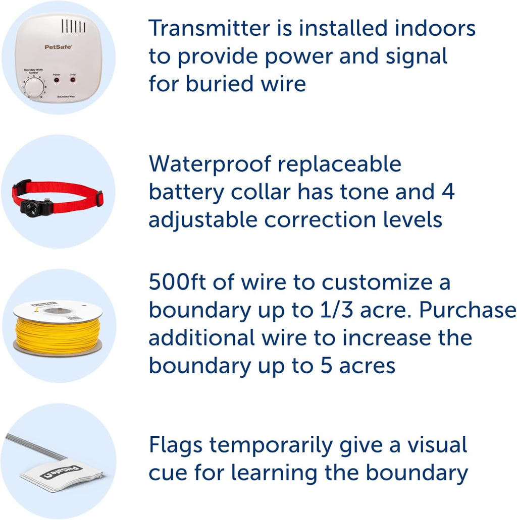 PetSafe 2-Dog Basic In-Ground Fence System - Easy Install Electric Pet Barrier with Visual Cue Boundary Flags, 2 Waterproof Collars Indoor Transmitter - Long-Lasting Training System