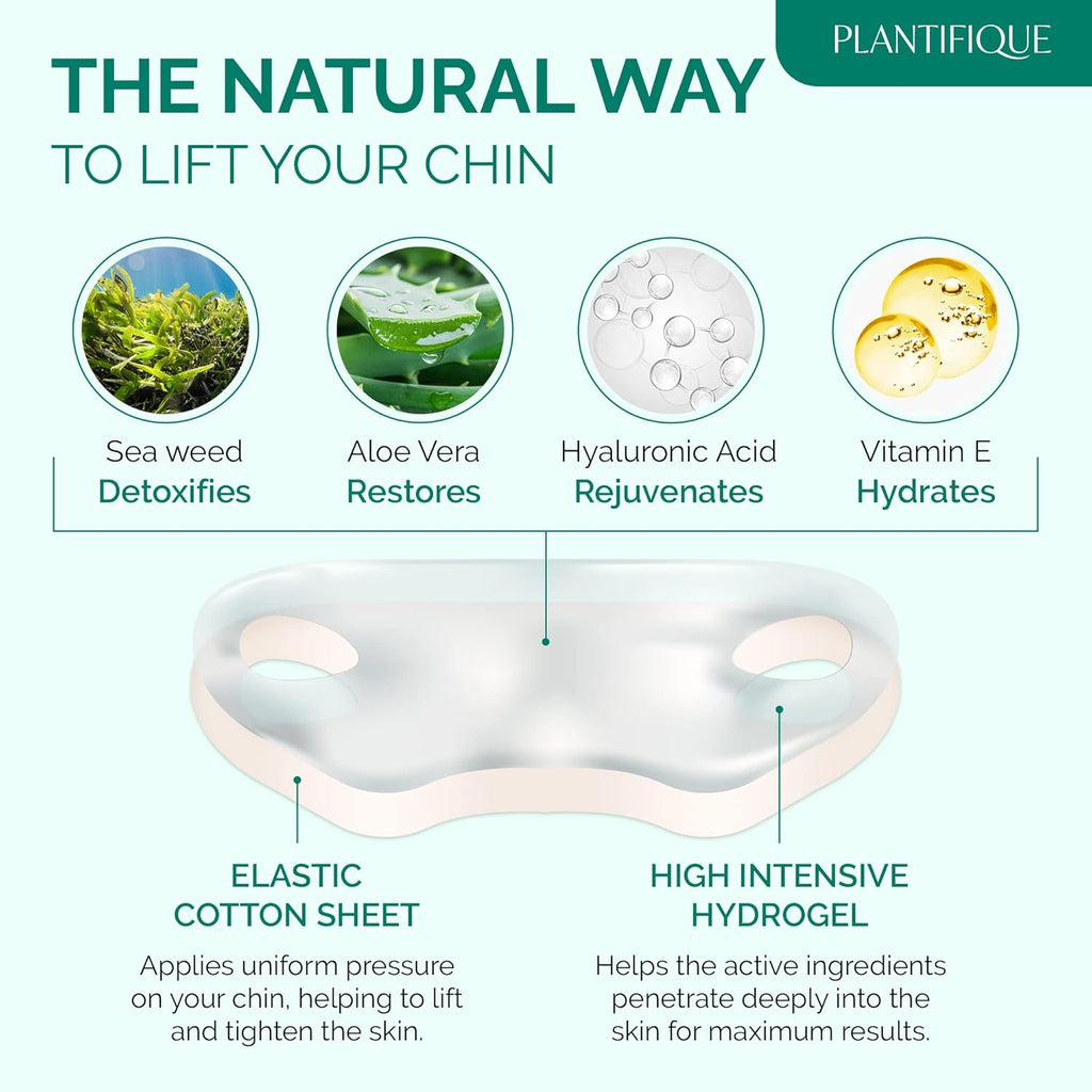 PLANTIFIQUE V-Line Collagen Mask for face 5 PCS | Chin Strap for Women & Men | V Line Lifting Mask with Collagen and Hyaluronic Acid V Shape Face Tape Chin | Skin Firming