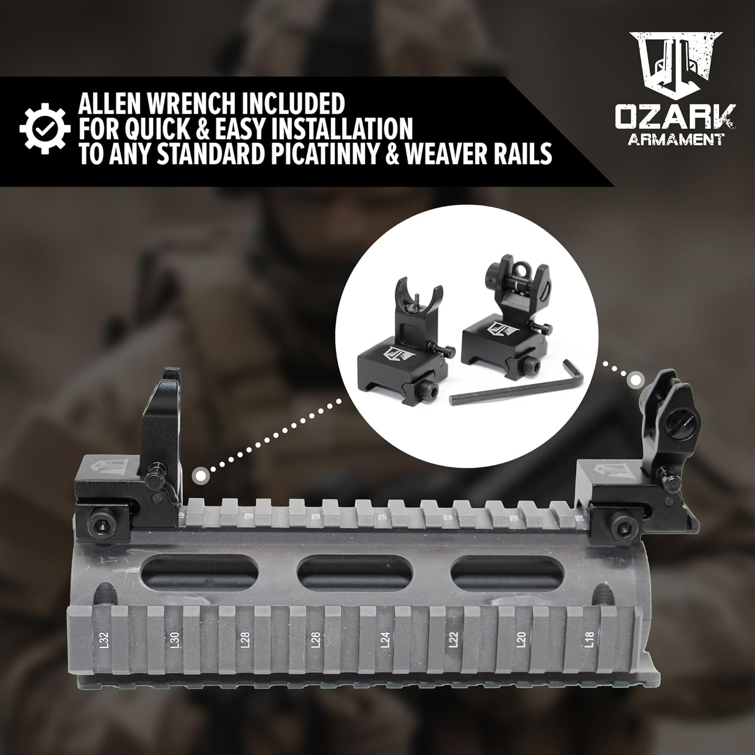 Flip Up Iron Sights - BUIS Flip Up Sights Rail Mounted - Front and Rear Sight Set
