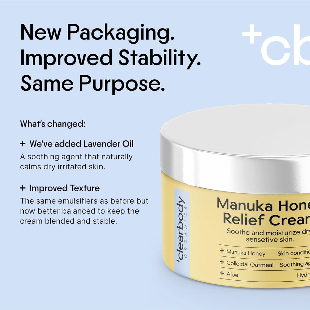Clearbody Organics Manuka Honey Cream - 2 Fl Oz - Soothing Eczema Cream - Deep Hydration with Colloidal Oatmeal - Instant Manuka Relief for Dry, Itchy Skin