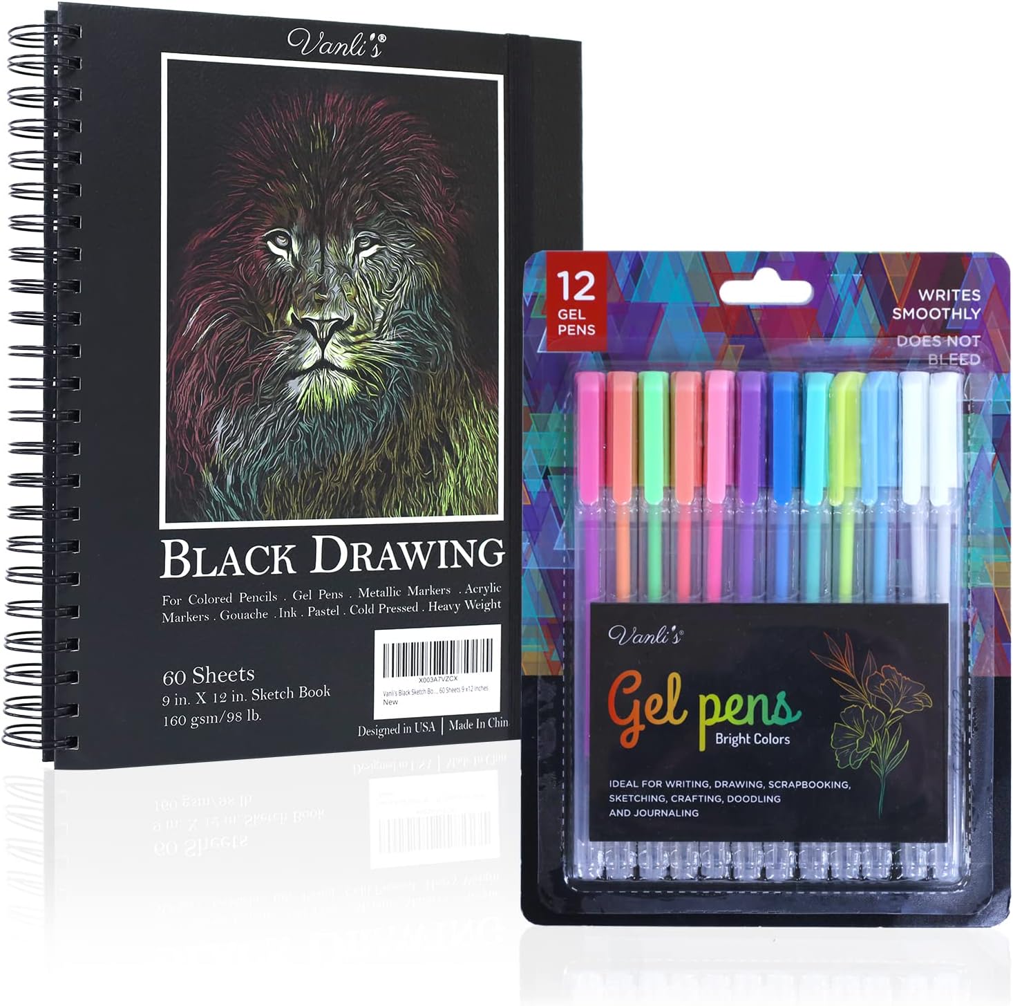 Vanli' Hardcove Blac Pape Sketchboo 1 Pac Bal Poin Ge Pen Se  Whit 1 Colorfu Pen fo Drawing Sketching Journaling 9inc 12inc Spira Bound Aci Fre Blac Ar Paper