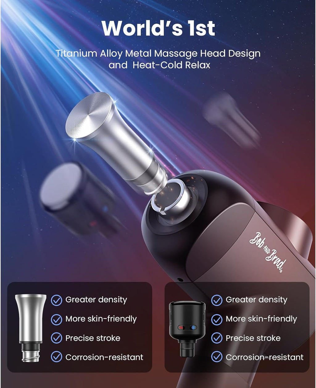 BOB AND BRAD X6 Pro Max Massage Gun with Heat-Cold and Metal Head Therapy, Percussion Deep Tissue Massager Gun for Athletes, Electric Muscle Massage Gun with 6 Replacements