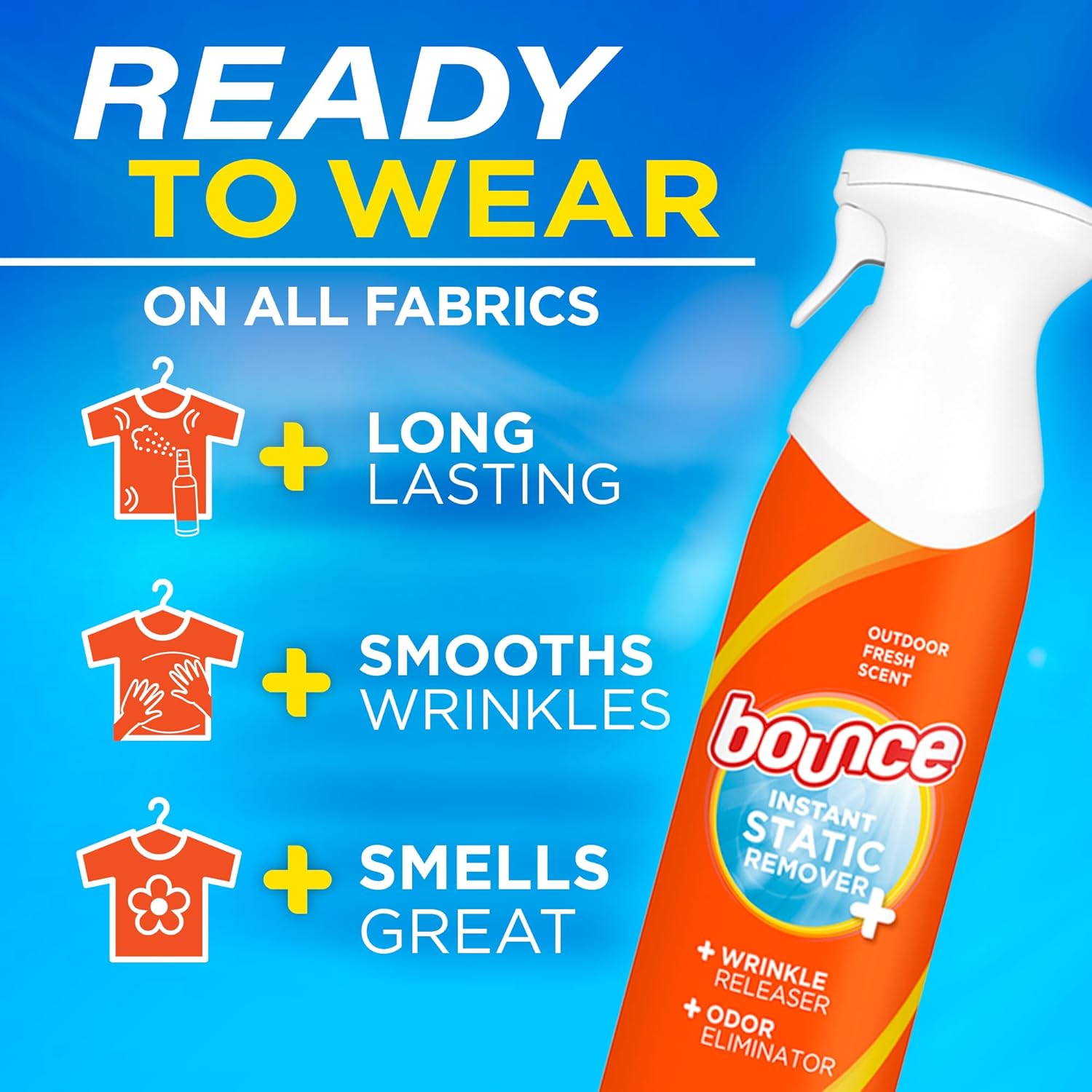 Bounc Rapi Touch-U i Wrinkl Release Clothin Spray Fabri Refresher Odo Eliminato Ant Static 9. ounce (Pac o 2)