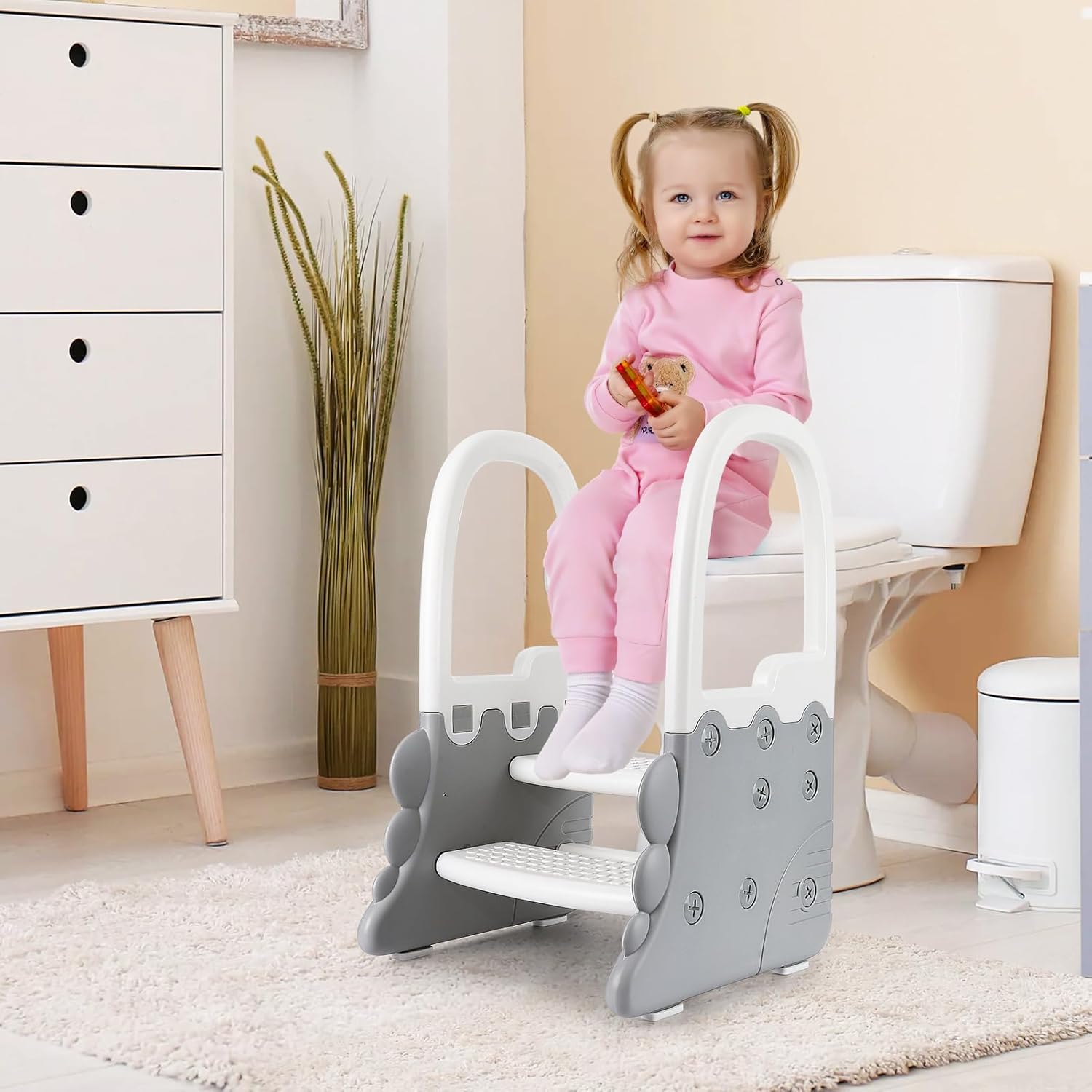 GarveeLif Toddle Ste Stoo Kid Standin Towe fo Toddler Plasti Learnin Helpe Stoo fo Kitche Counte Bathroo Sin Toile Pott Trainin wit Handle an Non-Sli Pads