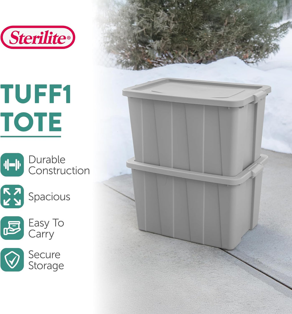 Sterilite 4 Pack Tuff1 Storage Tote, Stackable Plastic Bin with Lid, 30 Gallon