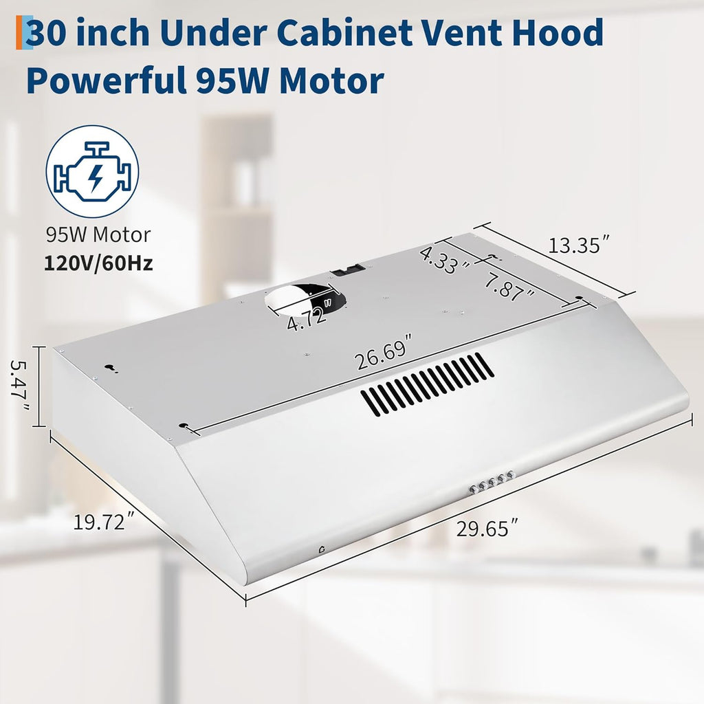 Rang Hoo 3 i Unde Cabinet Stainles Stee Stov Ven Hood 200CFM 3-Spee Exhaus Fan Butto Controls LE Lights Reusabl Baffl Filters Silver