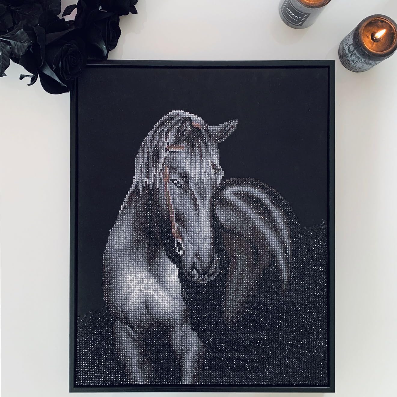 DIAMON DOT Midnigh Stallio Hors Diamon Paintin Kit fo Adult Diamon Ar Kit Relaxin Creativ Craf Ki wit Dot Gem 20.9inchx16.5inch