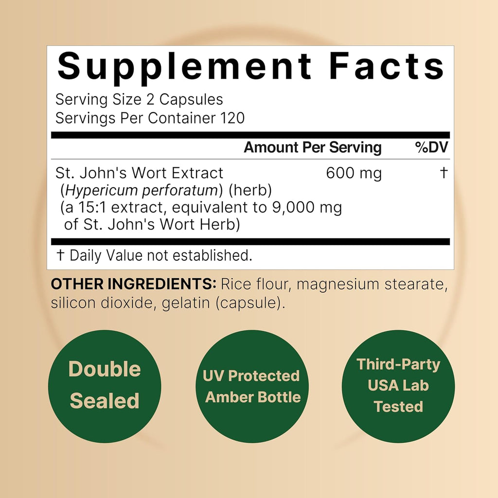 NatureBel S John Wor 9,000m Pe Serving 24 Capsule 15: Herba Extract Nort America Harvest Ric i Hyperici Positiv Moo Suppor Supplemen St John¡¯ Wor Non-GMO