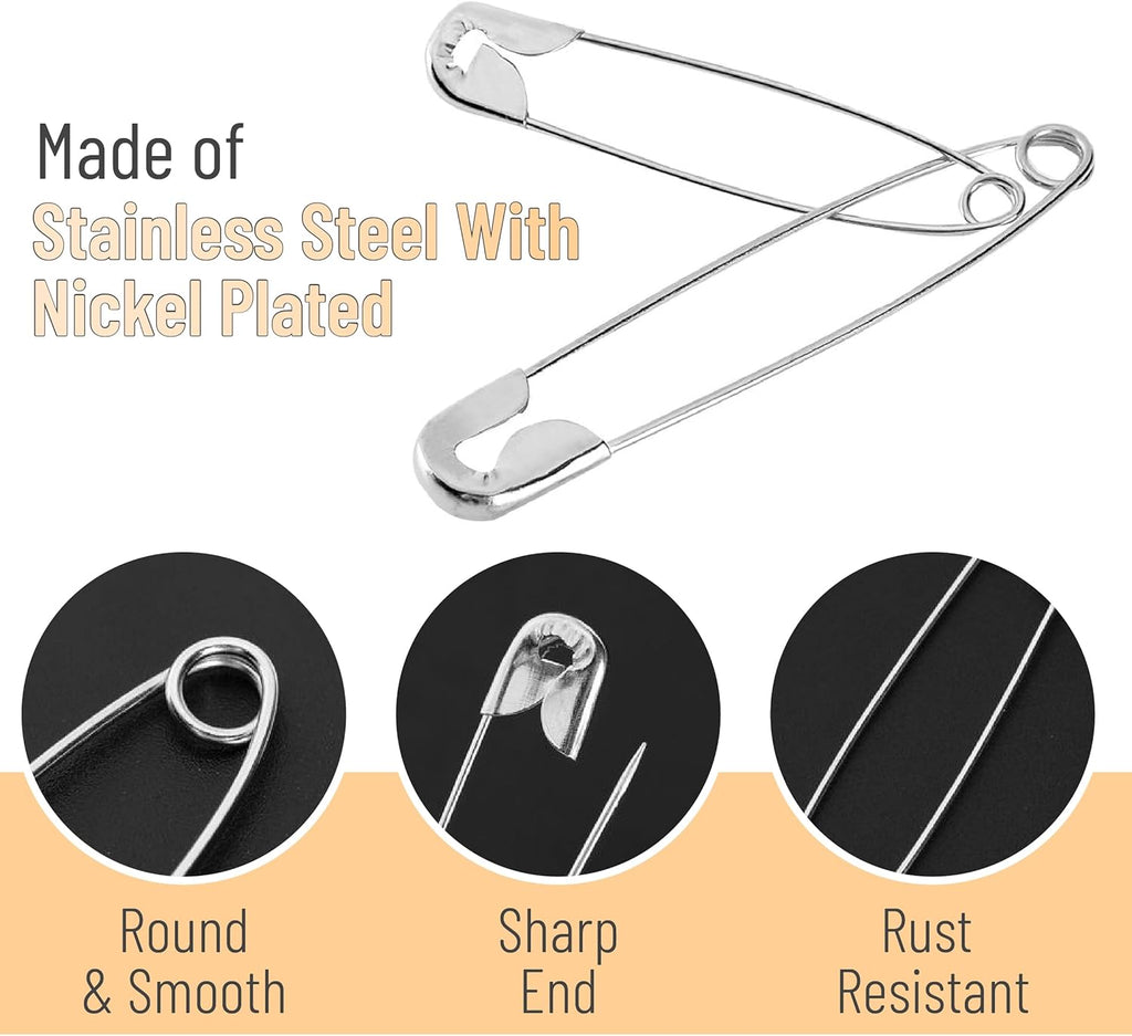 3 Inch Large Heavy Duty Safety Pins, 100 Pack for Clothes