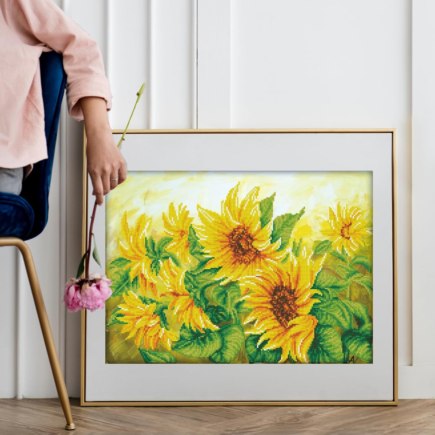 DIAMON DOT Haz Daz Sunflower Diamon Paintin Kit fo Adult Diamon Ar Kit Relaxin Creativ Craf Ki wit Dot Gem 16.1x22.4
