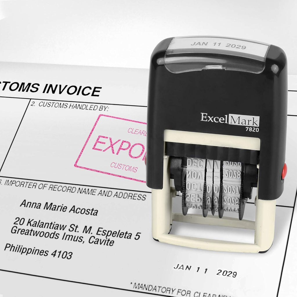 ExcelMark 7820 Self-Inking Rubber Date Stamp ¨C Great for Shipping, Receiving, Expiration and Due Dates (Red Ink)