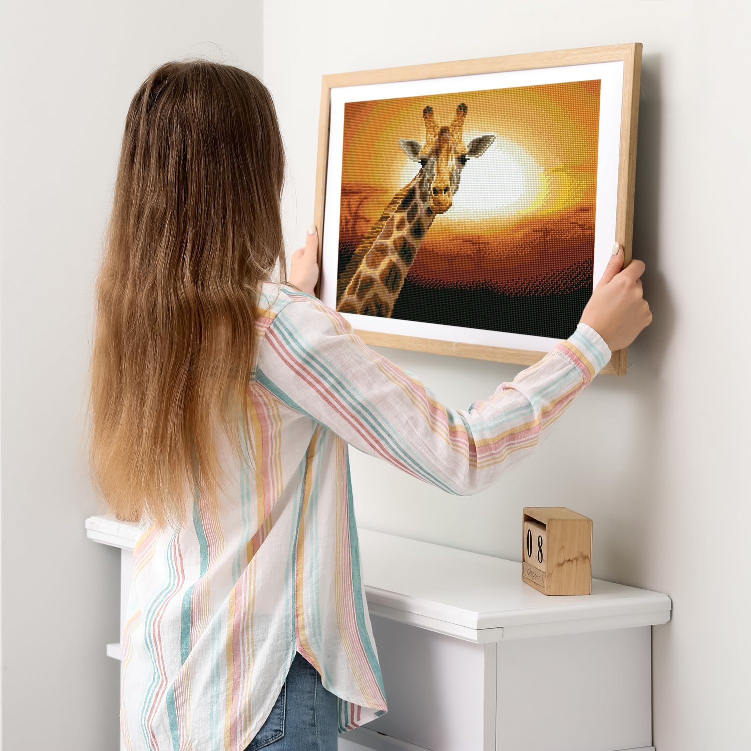 DIAMON DOT Sunse Giraff Ambosel Nationa Park Keny Diamon Paintin Kit fo Adult Diamon Ar Kit Relaxin Creativ Craf Ki wit Dot Gem 18.5x14.6