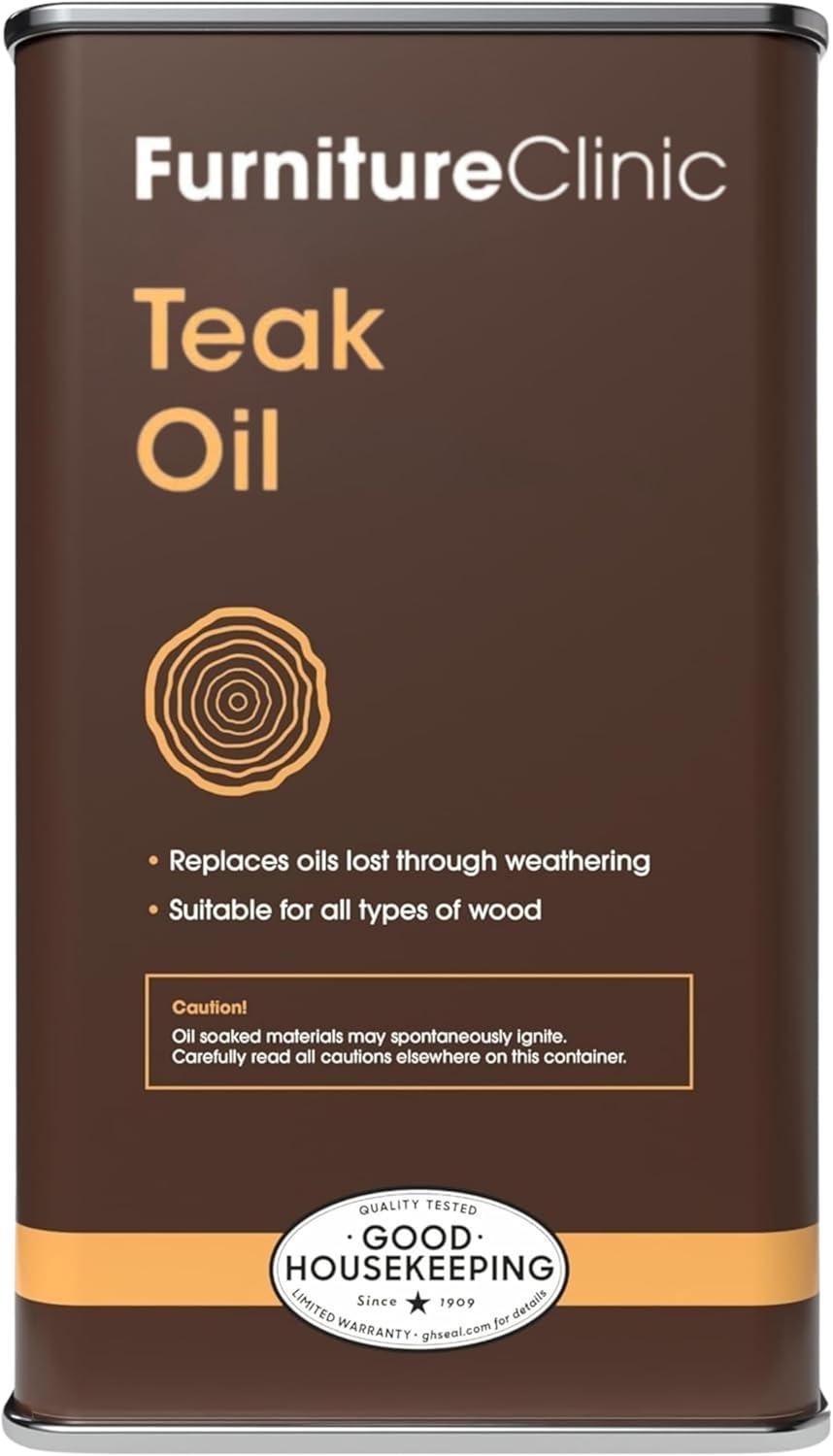 Furniture Clinic Teak Oil | 10x More Teak Oil | 170fl oz / 5 Liter | Wood Oil Protects Cleans Outdoor Indoor Furniture, Boats | Restore Protect Wood, Prevent Drying | Natural Matte Finish