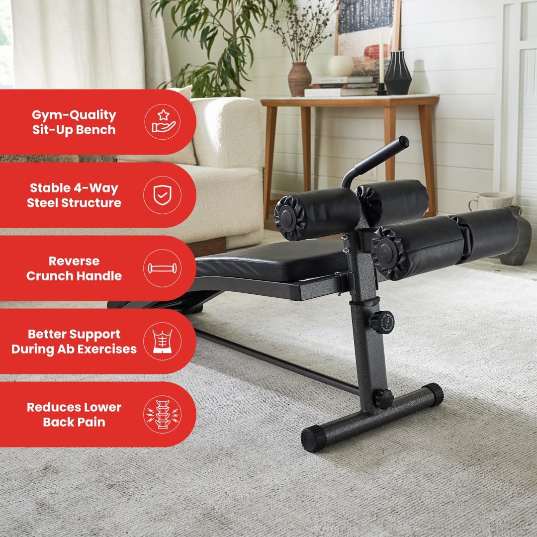 Finer Form Gym-Quality Adjustable Sit Up Ab Bench Decline Weight Bench for Home Gym Strength Training.