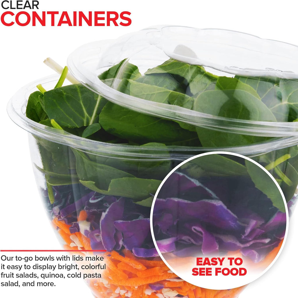 Stock Your Home Plastic Bowls with Lids (50 Count) 48 Oz. Disposable To-Go Containers ¨C Large Airtight Bowls for Dinner or On-the-Go Meals