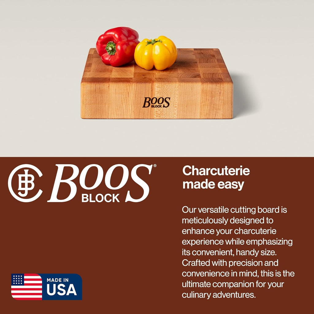 John Boos CCB Series Square Wooden Maple Cutting Board 12¡±x12¡± ¨C 3¡± Thick, 13-lb Reversible Butcher Block with End-Grain & Finger Grips ¨C Made in the USA