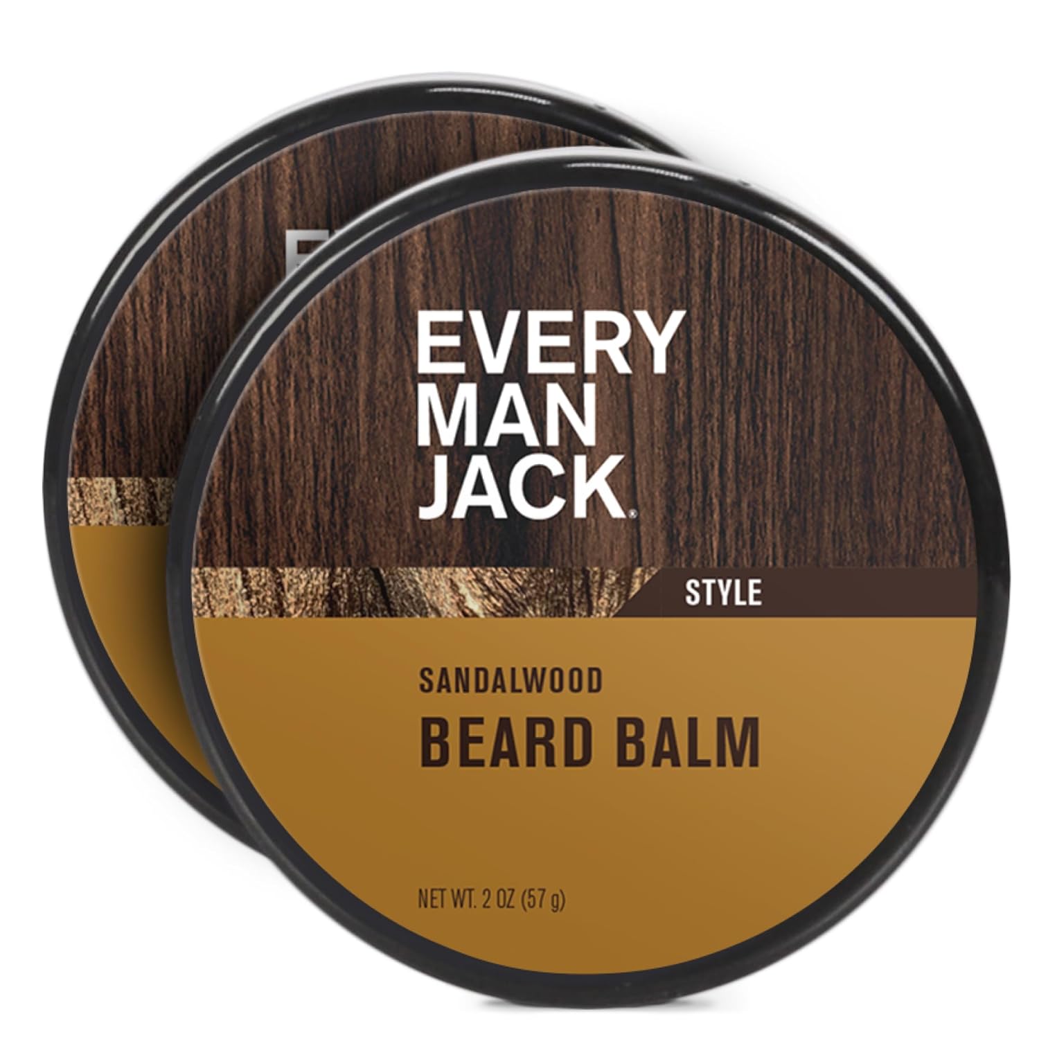 Every Man Jack Sandalwood Beard Balm - Moisturize, Strengthen And Style Your Beard w/Medium Hold - Made w/Naturally Derived Ingredients like Candelilla Wax and Shea Butter - 2 oz - 2 Pack