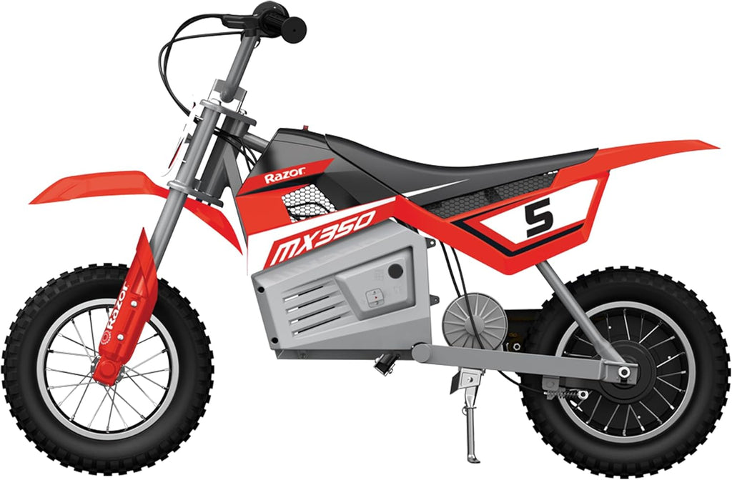 Razor MX350 Dirt Rocket Electric Bike for Kids Ages 8+, 140 lb Max Weight, Red ¨C 24V Battery, Up to 14 Mph, 30-Min Ride Time on High Speed, Twist-Grip Throttle, Spoked Wheels w/ 12¡± Pneumatic Tires
