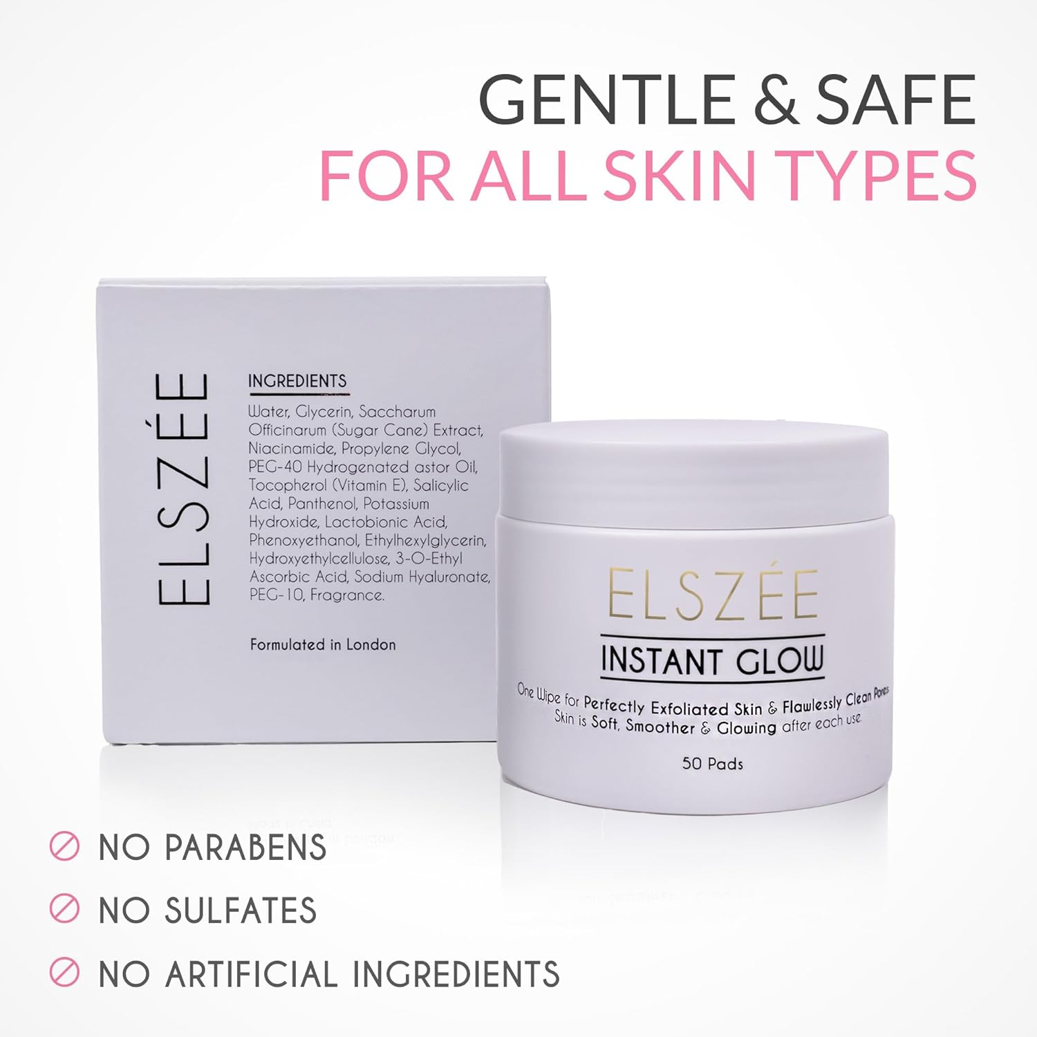 ELSZ¨¦ Instan Glo Exfoliatin Treatmen Pad Dail Exfolian 2-in- Dee Por Cleansin Radianc Boos Luxur London-Formulate Skincar 3 Pre-Soake Pads