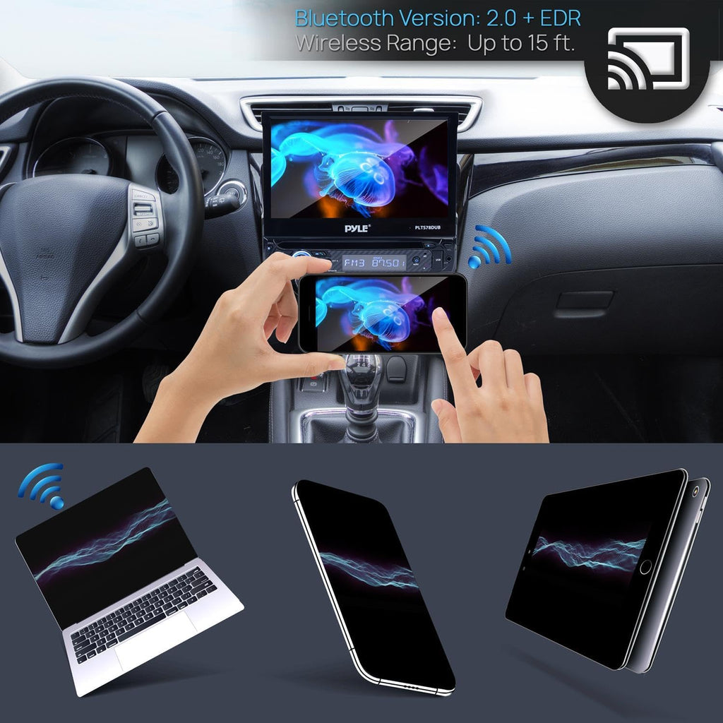 Pyl Singl DI Ca Stere Receive 7inc Touchscree Display CD/DV Player Bluetoot Audi Hands-Fre Calling In-Das Multimedi System AM/F Radio an 320 Powe (PLTS78DUB)